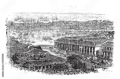 Singapore or Republic of Singapore vintage engraving