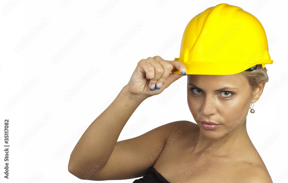 The girl with yellow protective cap The girl with yellow protective cap