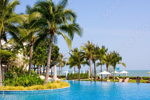 Swimming pool in luxury resort near the sea