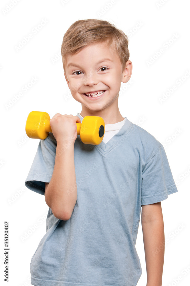 Boy with dumbbells Boy with dumbbells