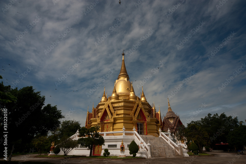 Golden pagoda in temple_.