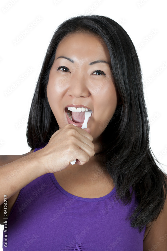Beautiful Asian Woman Brushing Teeth Beautiful Asian Woman Brushing Teeth