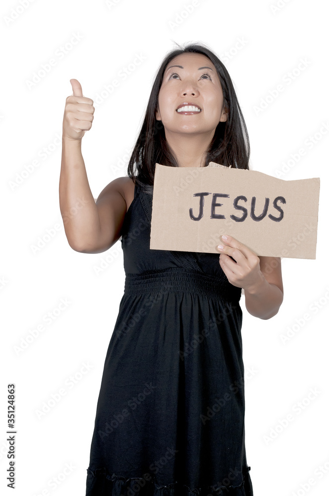 Woman Holding Jesus Sign Woman Holding Jesus Sign