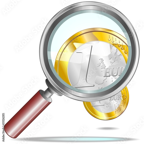 Euro Moneta con Lente-Euro Currency and Lens-Vector