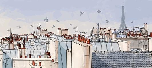 Poster Art Studio Dächer von Paris mit Eiffelturm  © Isaxar