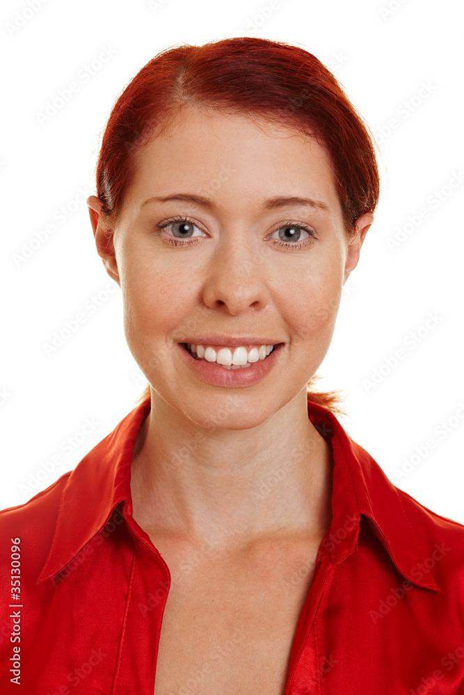 Junge lächelnde Frau von vorne Stock Photo | Adobe Stock