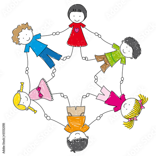 Grupo de niños cogidos de las manos