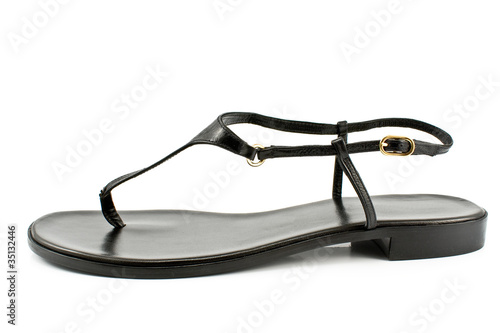 Black leather women's sandal shoe