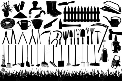Illustration of gardening tools and equipment
