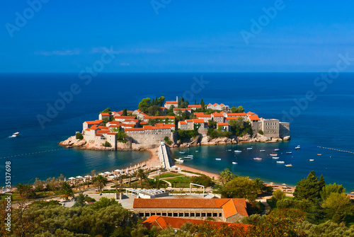 Sveti Stefan island. Adriatic sea. Montenegro. Mediterranean