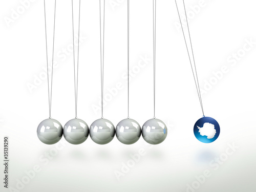 Newtons Cradle Pendulum Lead Ball Masked In Map Of Antartica
