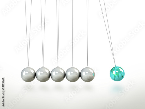 Newtons Cradle Pendulum Lead Ball Masked In Green Map Of World
