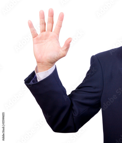 business man hand show five fingers for vote