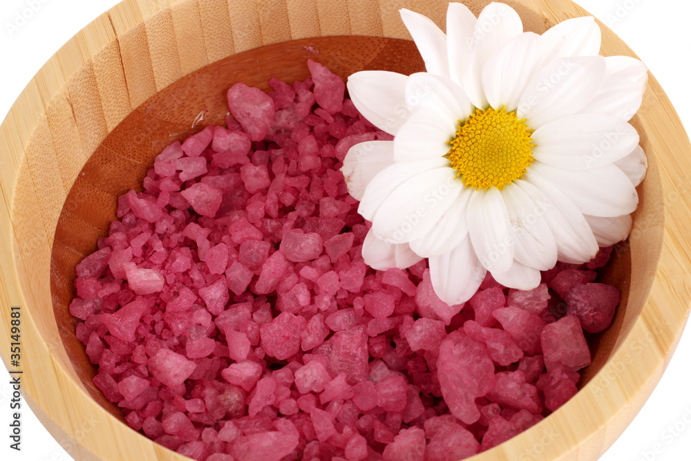 Flower and bath salt on white background Flower and bath salt on white background