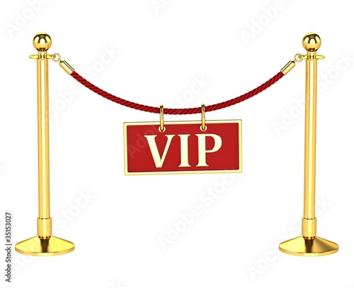A velvet rope barrier, with a vip sign