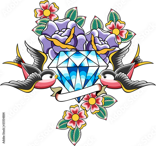 swallow diamond tattoo design