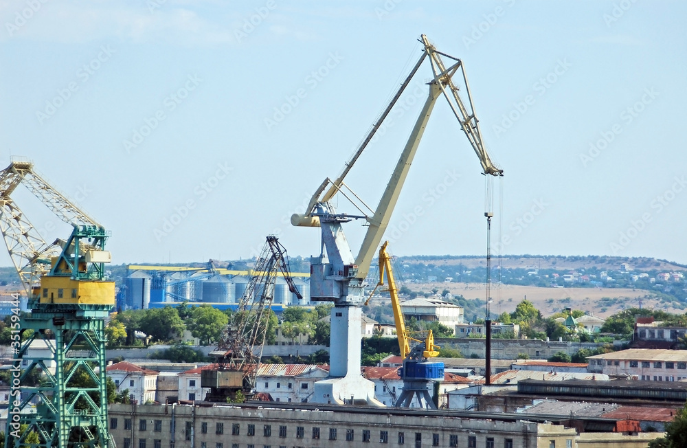 Old cargo crane bridge in Sevastopol harbor, Ukraine