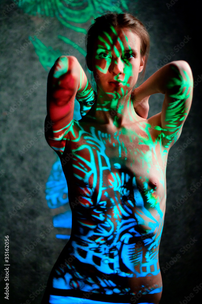 Fototapeta premium Strange girl's studio portrait