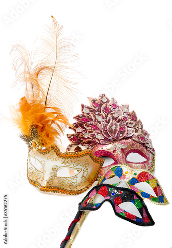 Brightly coloured masquerade masks isolated