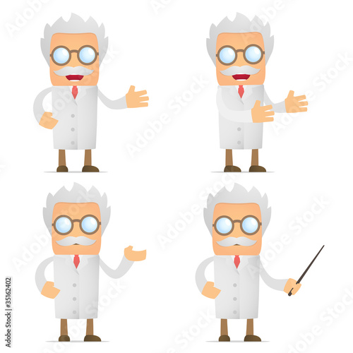 funny cartoon scientist giving presentation