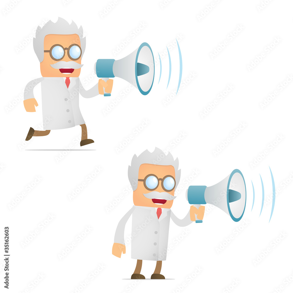 funny cartoon scientist with a megaphone funny cartoon scientist with a megaphone