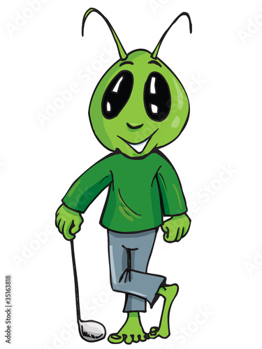 Cartoon of an alien with a golf stick