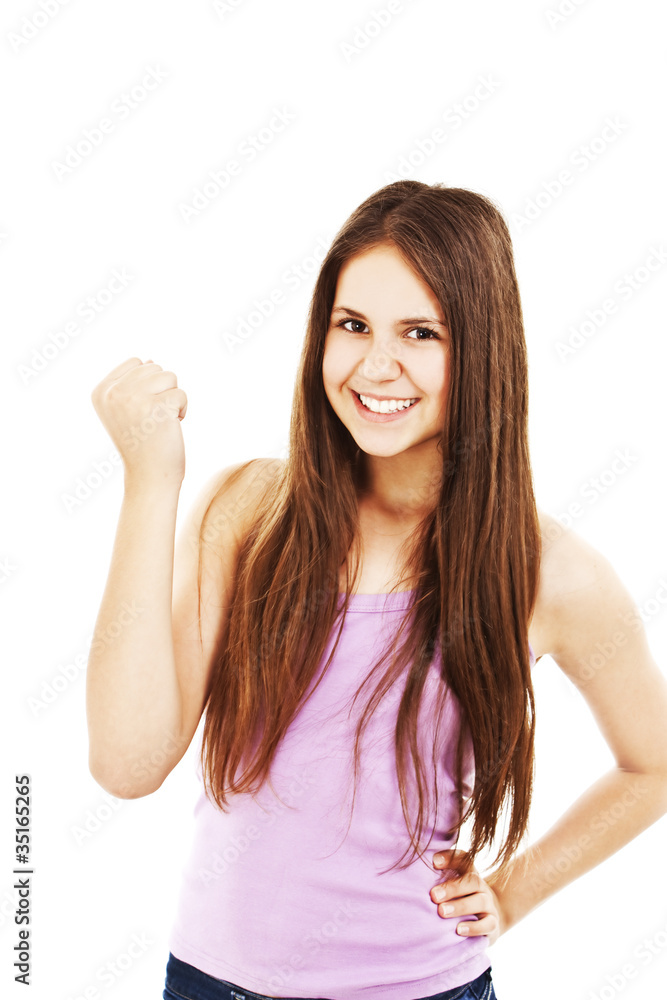 Young successful woman in joyful celebration. Young successful woman in joyful celebration.