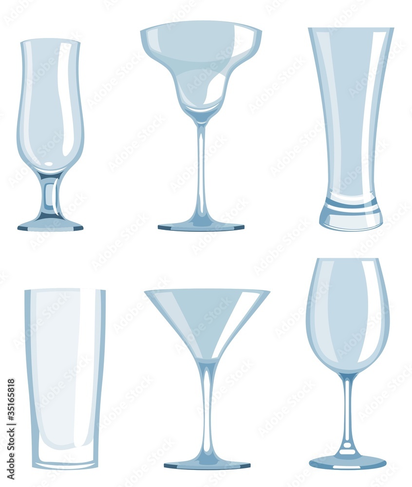 Obraz premium Set of transparent glasses goblets.