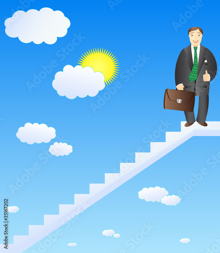 Successful businessman in the sky. Career and growth.