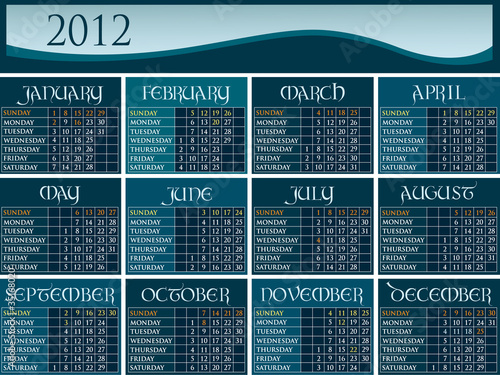 US calendar 2012
