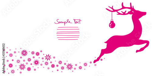 Jumping Reindeer & Snowflakes Background Pink