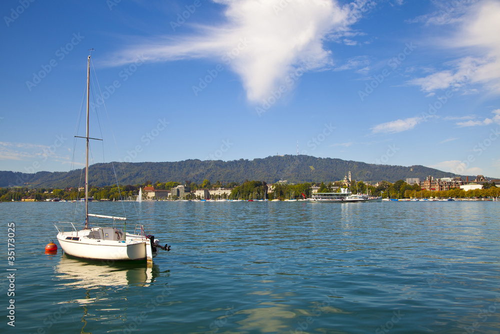 Moored sailboat in Zurichsee