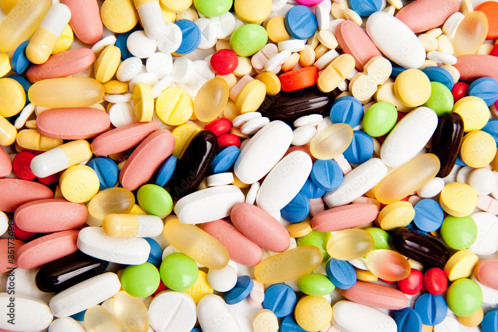 Macro of background made from pills and capsules Macro of background made from pills and capsules