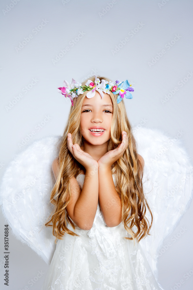 Angel children girl open hands gesture with wings Angel children girl open hands gesture with wings