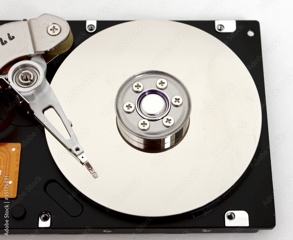 Close-up inside view of hard drive Close-up inside view of hard drive
