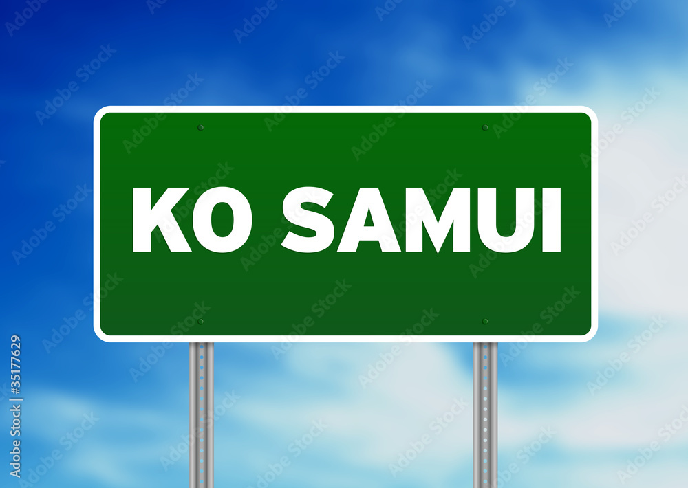 Green Road Sign - Ko Samui, Thailand Green Road Sign - Ko Samui, Thailand