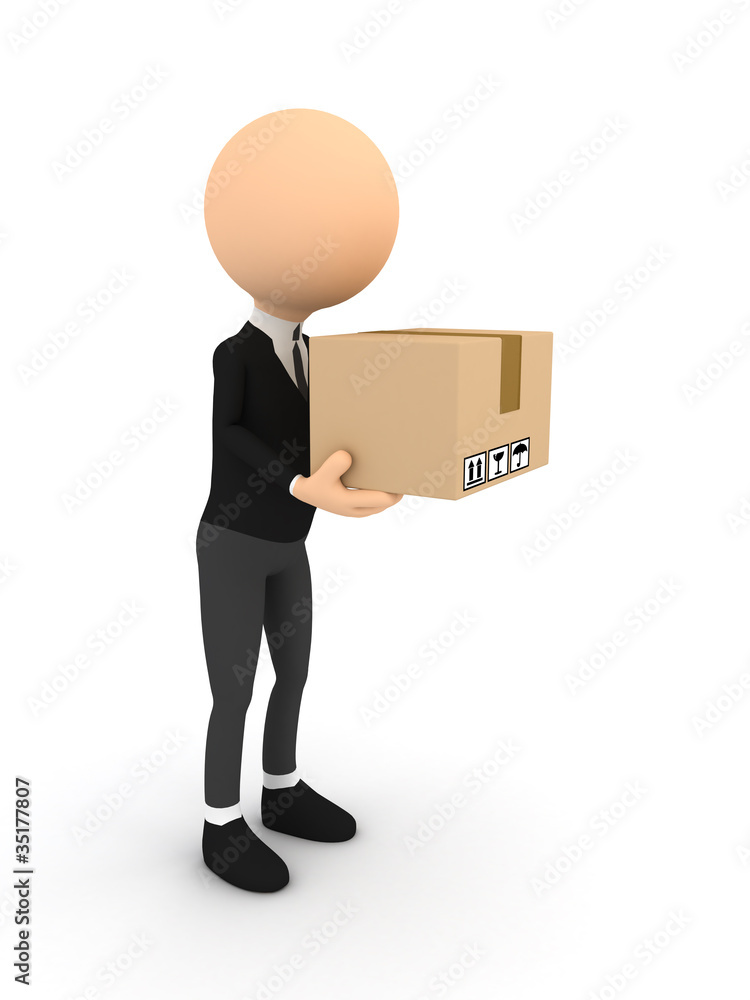 3d character with package over white 3d character with package over white