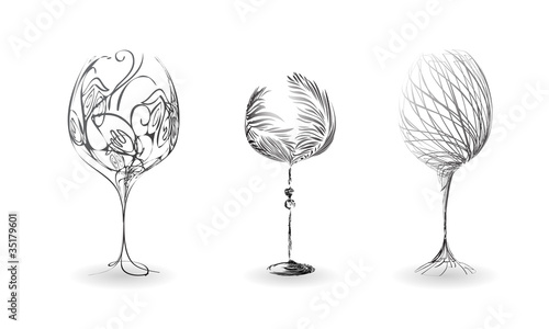 A set of stylized outline of wine glasses