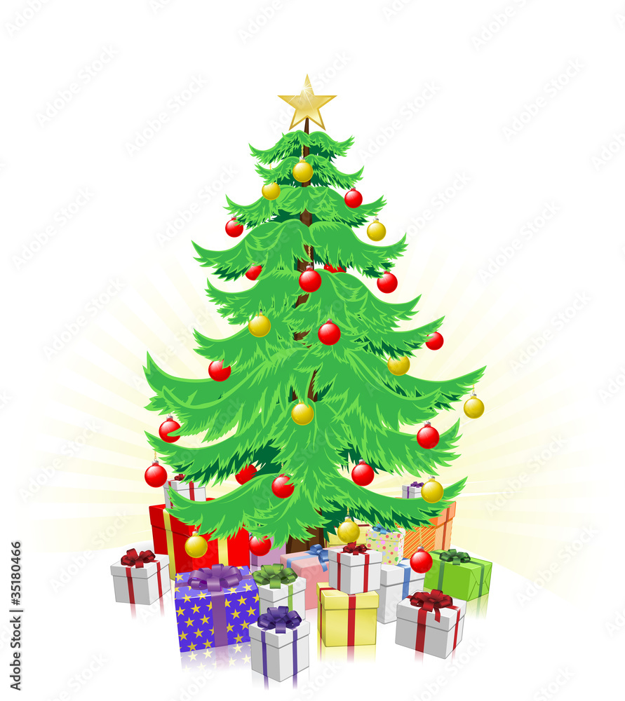 Christmas tree and gifts illustration