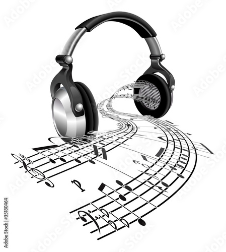 Headphones sheet music notes concept