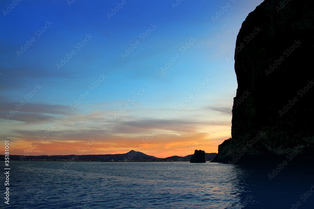 Cape San Antonio Javea Xabia sunset from sea
