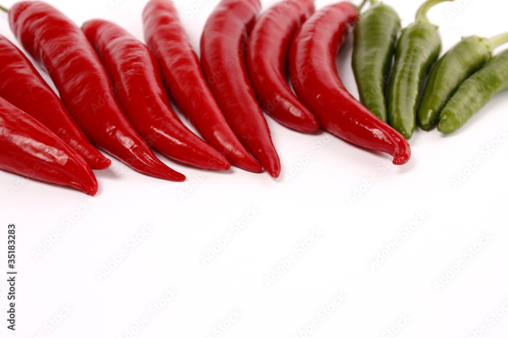 red chili peppers on a white background red chili peppers on a white background
