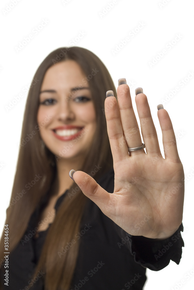 Beautiful woman with open hand Beautiful woman with open hand