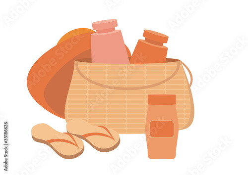 Beach accessories and cosmetics. vector