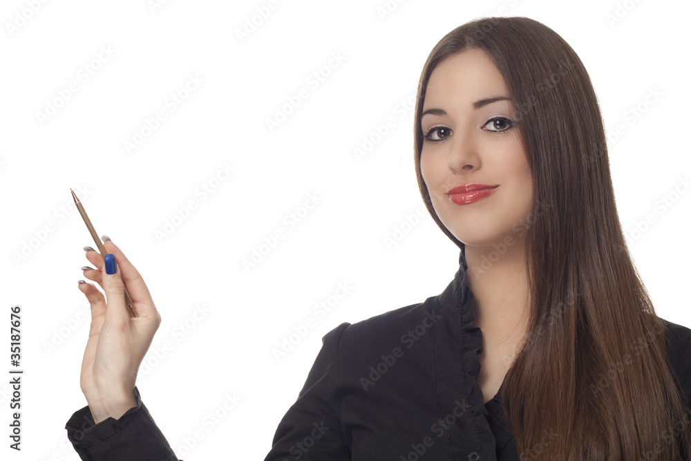 Young business woman shows something Young business woman shows something