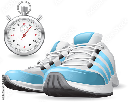 Running Shoes and stopwatch