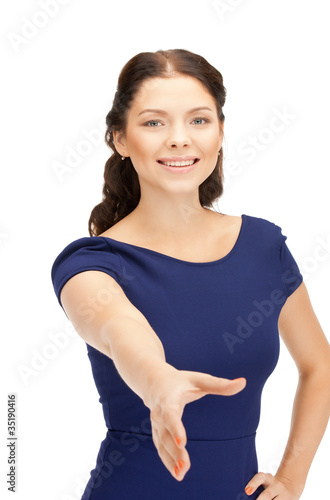 woman with an open hand ready for handshake © Syda Productions