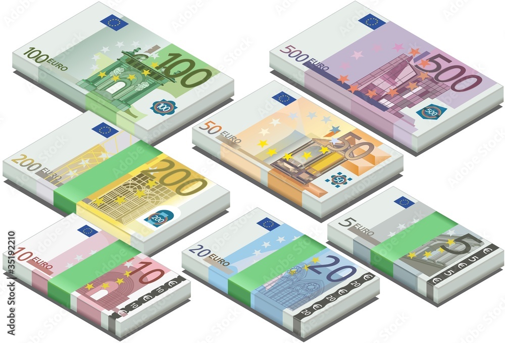 isometric full set of euro banknotes