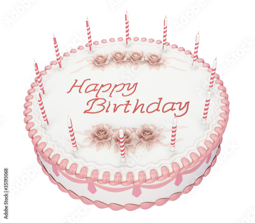 Birthday cake with candles and roses