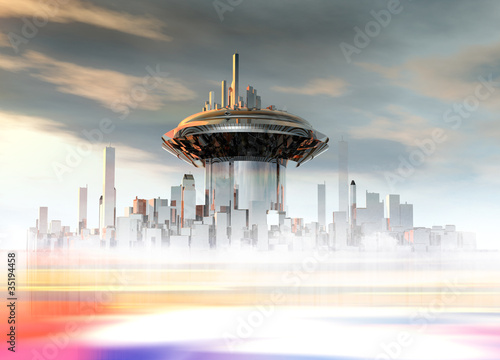 Fototapeta Naklejka Na Ścianę i Meble -  A futuristic building on a planet surface